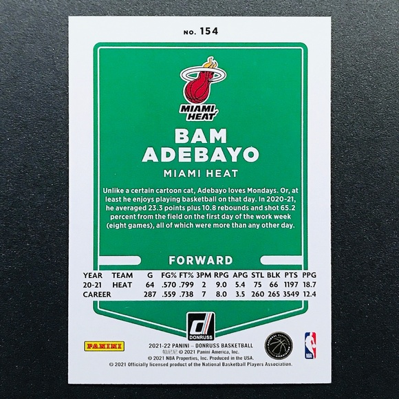 Bam Adebayo - 2021-22 Donruss Holo Pink Laser #154 - Picture 2 of 2